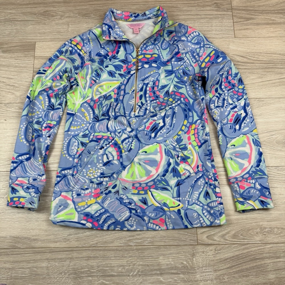 Lilly Pulitzer Lilly UPF 50+ Skipper Popover Blue Peri Pinch Sz XXS 1/4 Zip